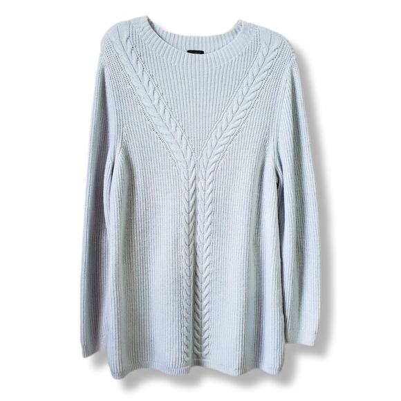 Talbots Sweaters - Talbots Plus Women Cableknit Shaker Stitch Sweater Ice Blue 1X Cozy Soft Stretch